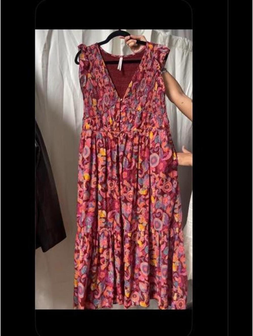 anthropologie 100% cotton peregrine smocked midi dress in red. size XL